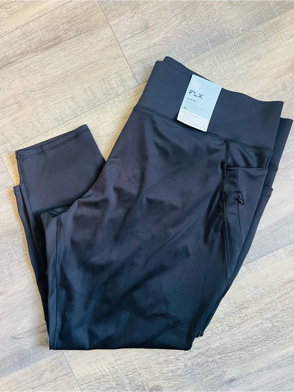 NWT FLX Ascent High Rise 7/8 Leggings 3X Black Compression Pockets $60